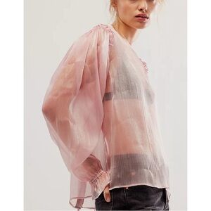 Anthropologie Sheer Organza Peach Blouse with Bow